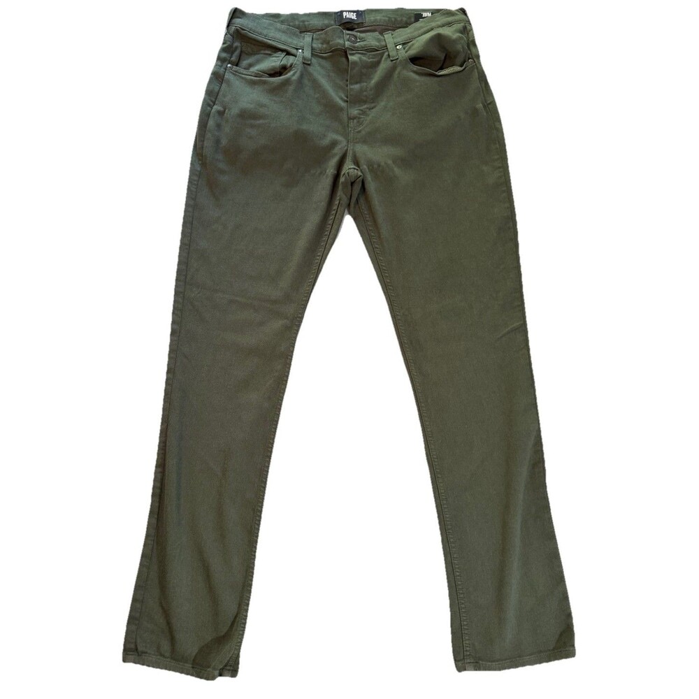 Paige Federal Mens Tag 33 Actual 35x33 Olive Green Slim Straight Stretch Pants